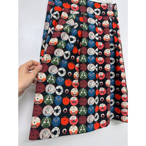 Akris Punto Record Print Pleated Skirt Cotton Dots Circles Vinyl CDs Colorful 6 - Picture 12 of 14